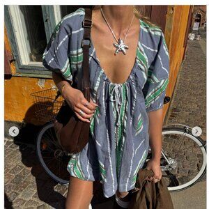 Free People Bop Around Romper Navy Combo Seaside Stripe Size Small